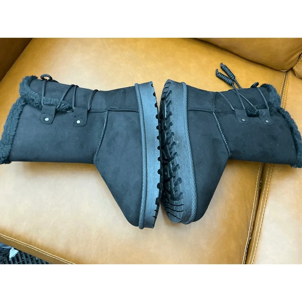 Pop Melodius Winter Boots Womens 7 Black Faux Fur Suede Sidelace